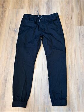 Kids Black Casual Jogger Pants - Elastic Waist & Cuffed Ankles